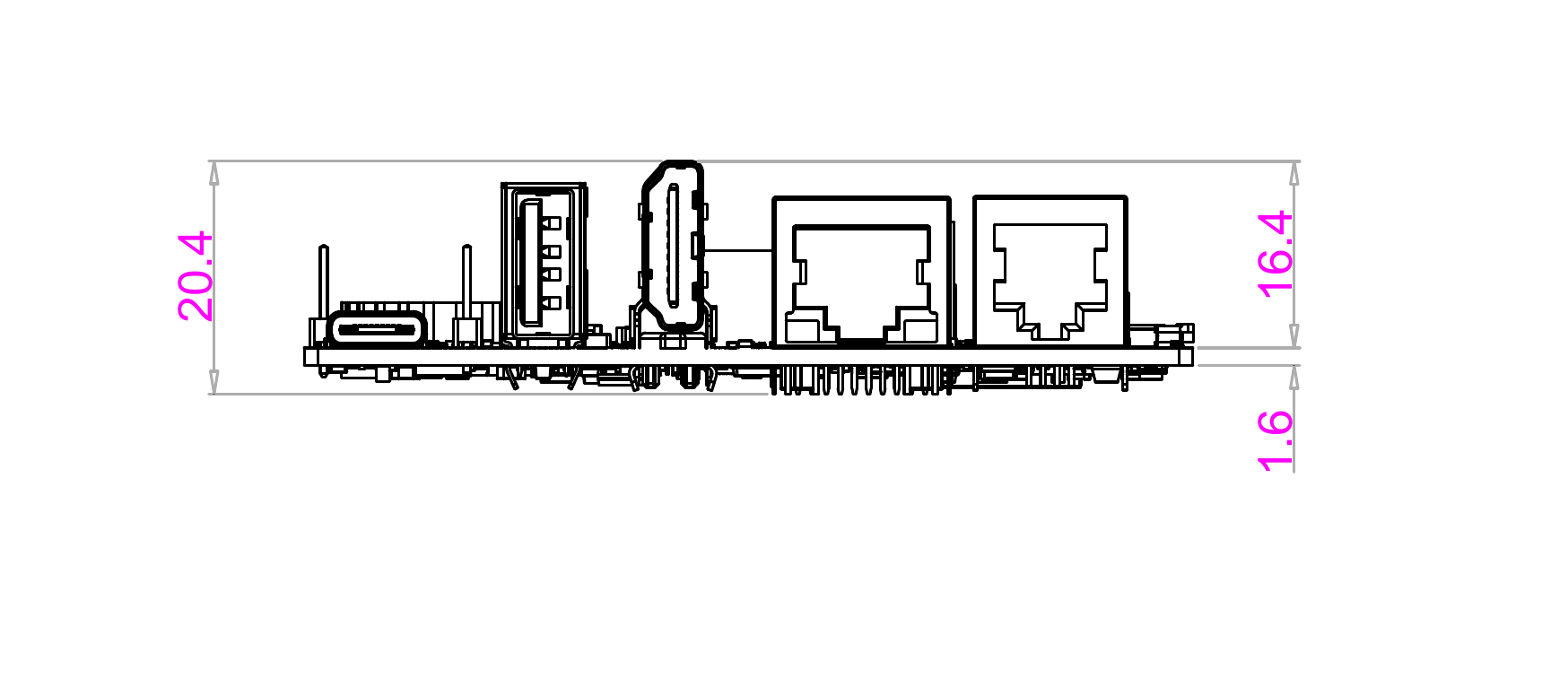 BeaglePlay board side dimensions